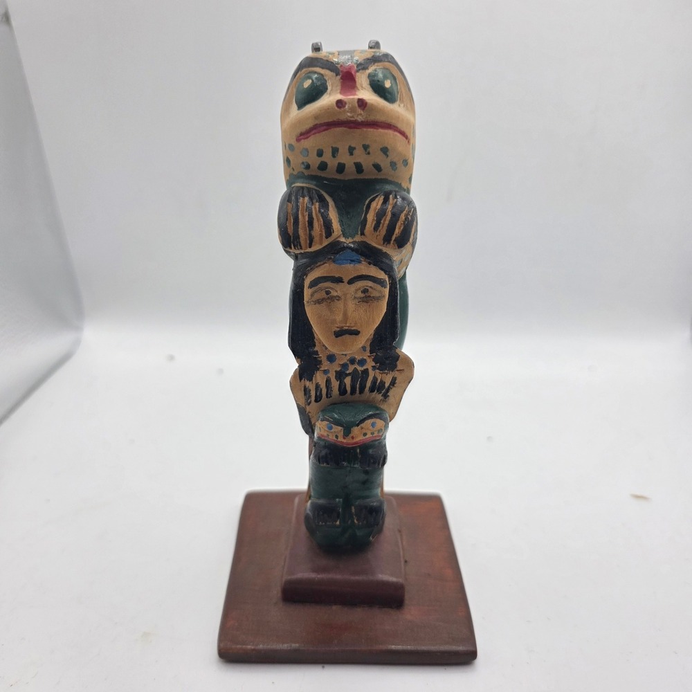 Hand Carved Painted Wood Frog Woman Figure Kake Alaska Folk Art Signed?